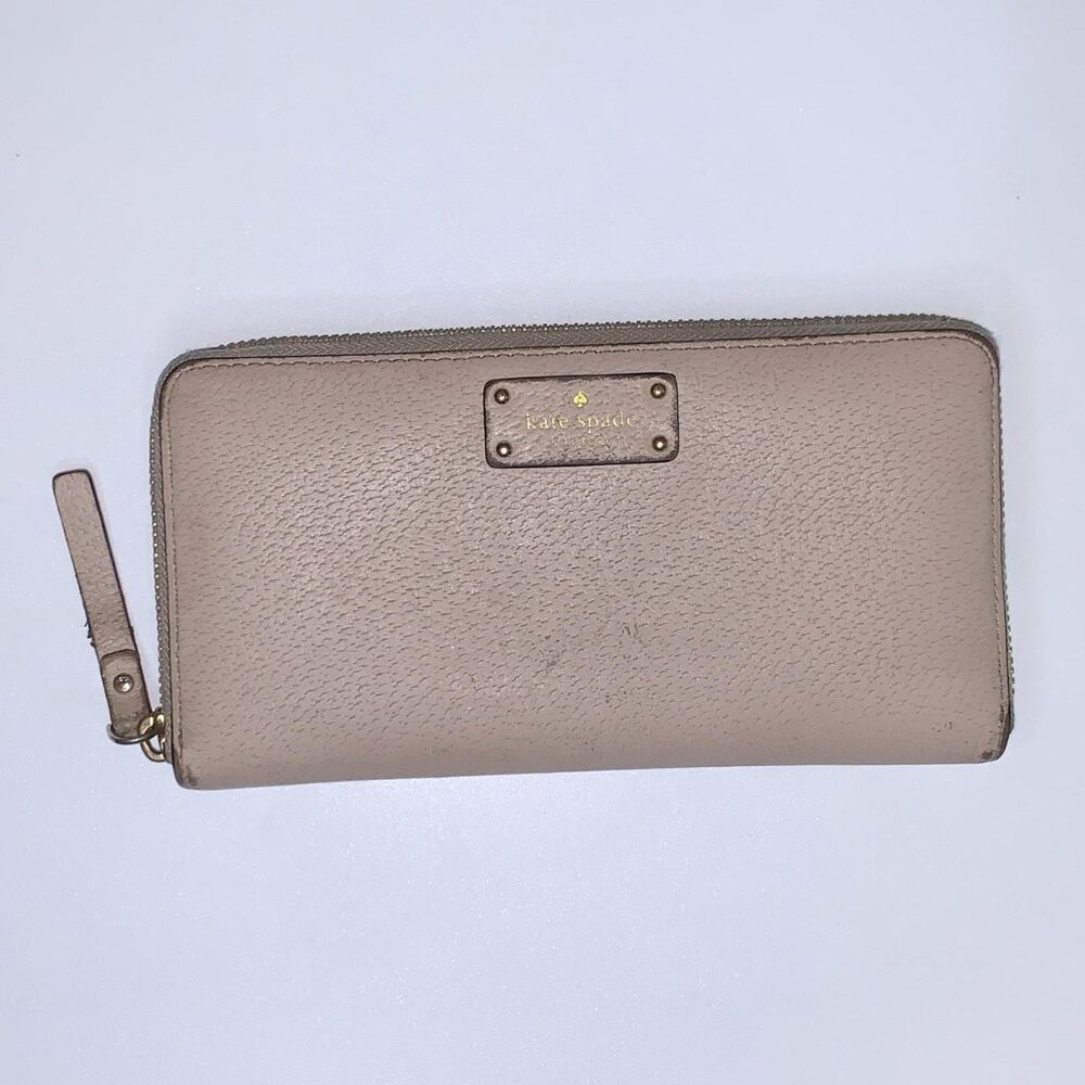 Kate Spade Leather Wallet - Large Zip-Around Nude Pink Minimal Classic